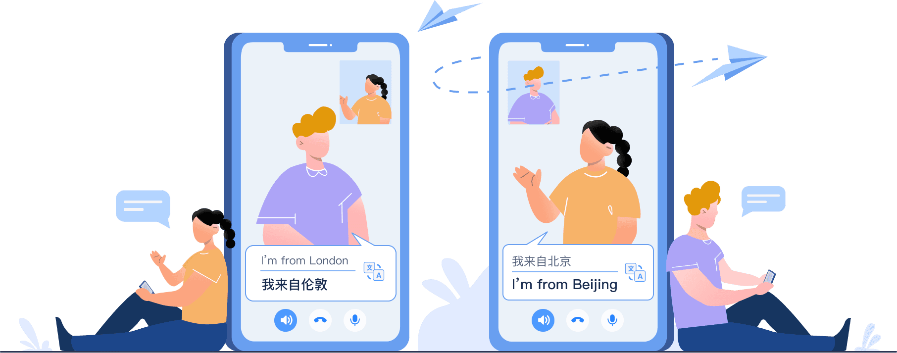 Real-time translated video call - two people speaking different languages