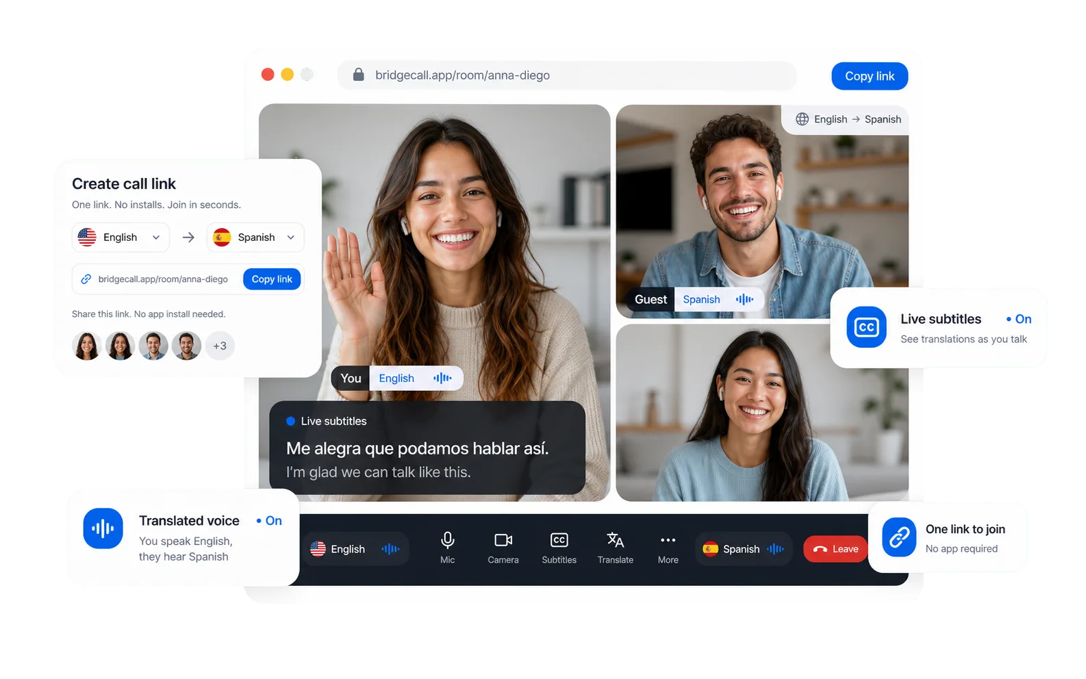 Bridgecall translated video call interface