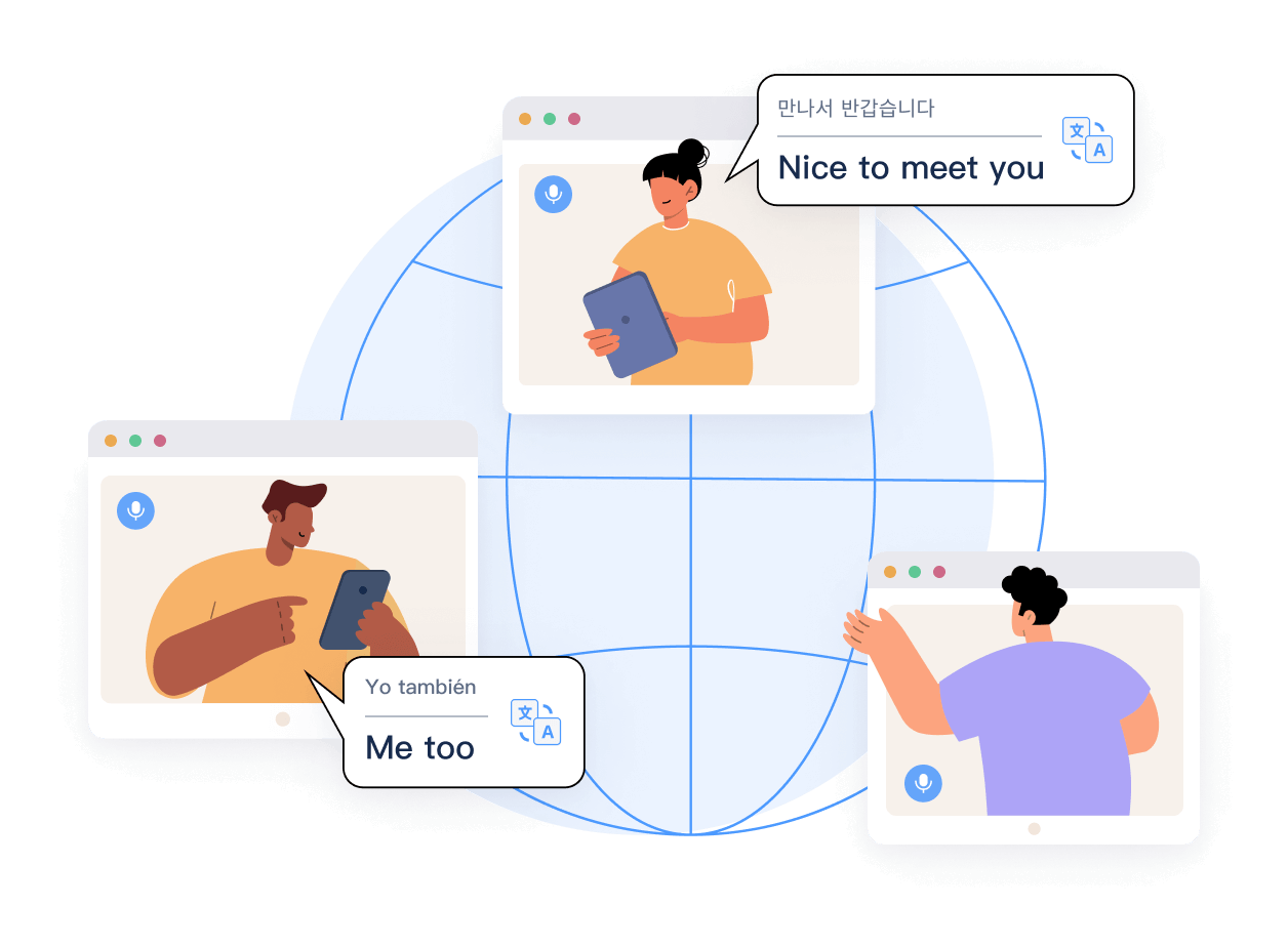 Real-time translation demo - multiple people on a translated video call